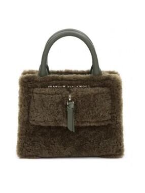 Brandon Blackwood Olive Green Shearling Tote Bag